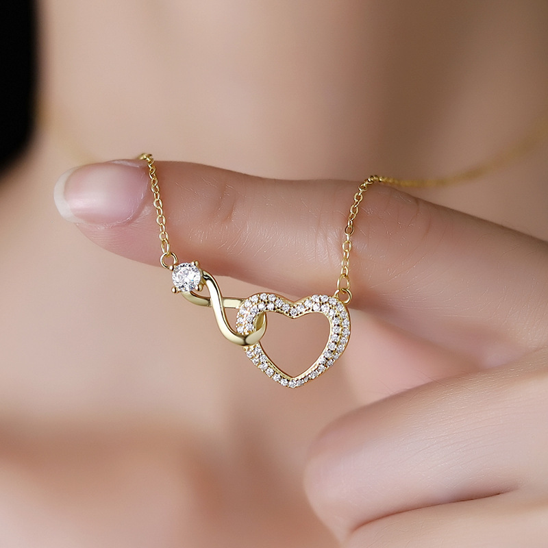 Cross-Border New Product Infinite Love Necklace Women's Fashion Interlocking Heart-Shaped Infinite Tide Clavicle Chain Necklace Does Not Fade
