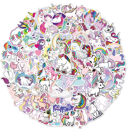 100 Sheets Cartoon Unicorn Pony Graffiti Waterproof Stickers Laptop Decor DIY Removable Decals 
