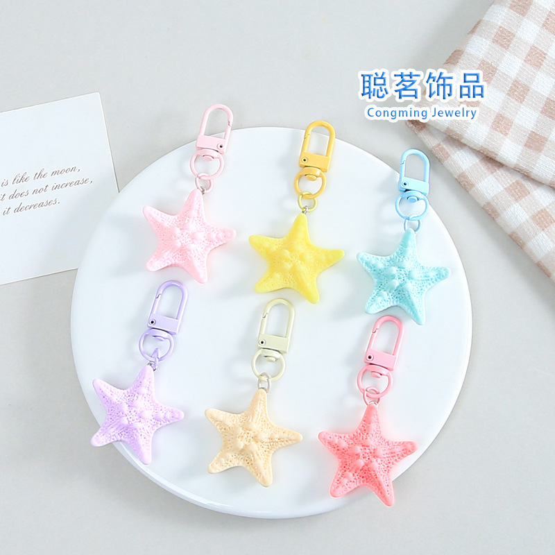 Summer fresh starfish-shaped keychain pendant, seaside casual style, macaron color beaded accessory
