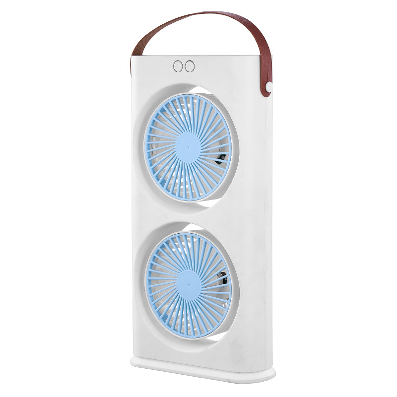 Ventilatore da tavolo ricaricabile a doppia testa, flusso d'aria elevato, dimensioni compatte, ideale per casa e ufficio._voghion.com