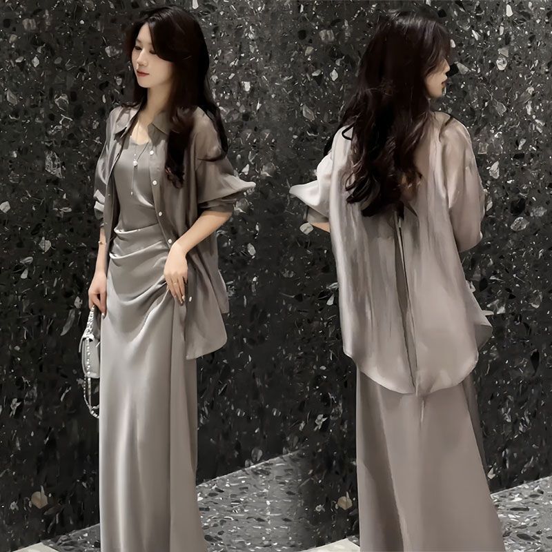 This Year's Trendy Beautiful Suspender Dress Set for Women, Spring and Summer Loose Sun-Protective Jacket, Versatile Suspender Dress Two-Piece Set