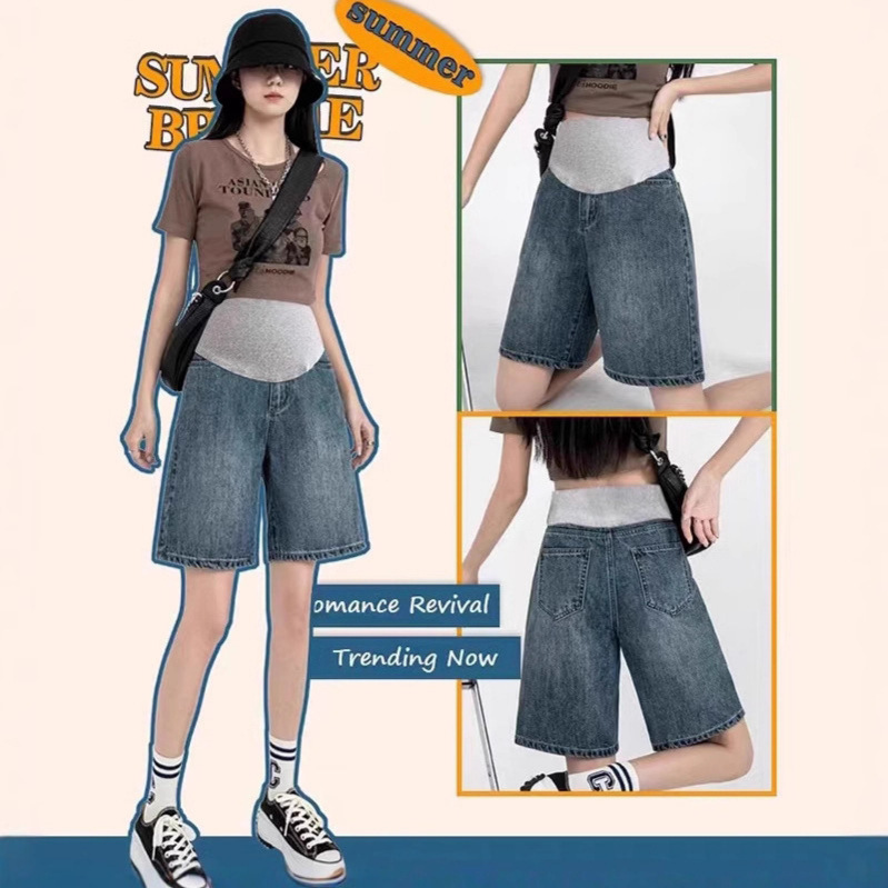 Yunshibai Summer New Maternity Denim Shorts Outer Wear 5-Point Straight Belly Support Pants Pregnancy Maternity Wear 8166 Yunshibai Summer New Maternity Denim Shorts Outer Wear 5-Point Straight Belly Support Pants Pregnancy Maternity Wear 8166