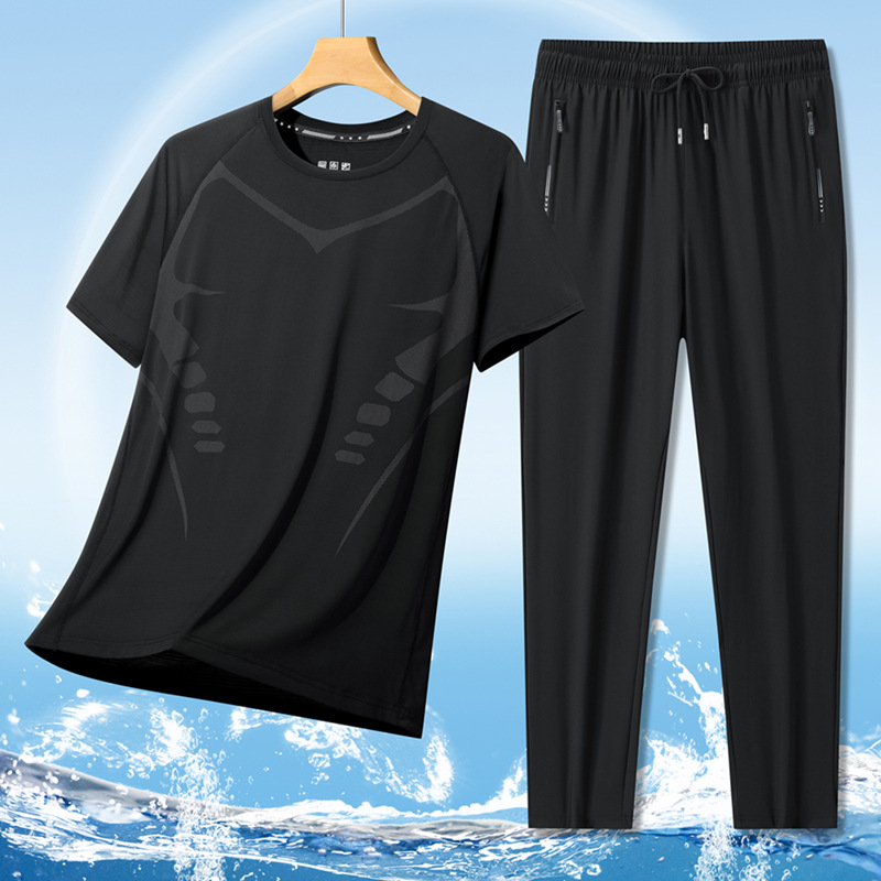 Super tamaño de hielo para hombres verano delgado cuello redondo de manga corta para hombres acondicionamiento rápido seco para correr moda