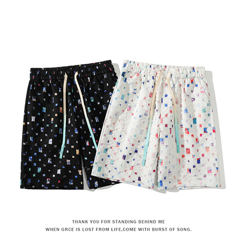 Men's Casual Shorts Trendy Personality Washed Ripped Print Shorts Men's Five-Pocket Shorts