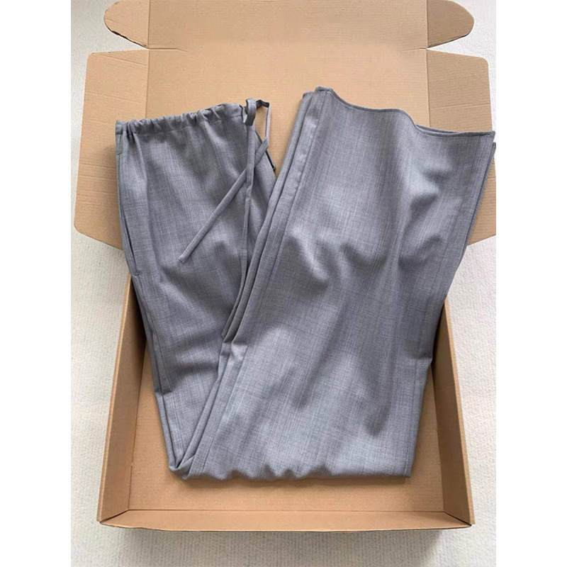 CHAO class recommend! Grey Thin Worsted Wool Elacite Waist Drawstring Skinny Wide Leg Straight Pants CHAO class recommend! Grey Thin Worsted Wool Elacite Waist Drawstring Skinny Wide Leg Straight Pants