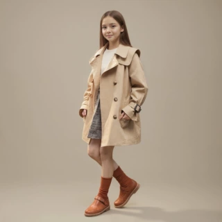 女童春秋季外套荟八季新款儿童童连帽风衣上衣中长款小女孩秋装潮