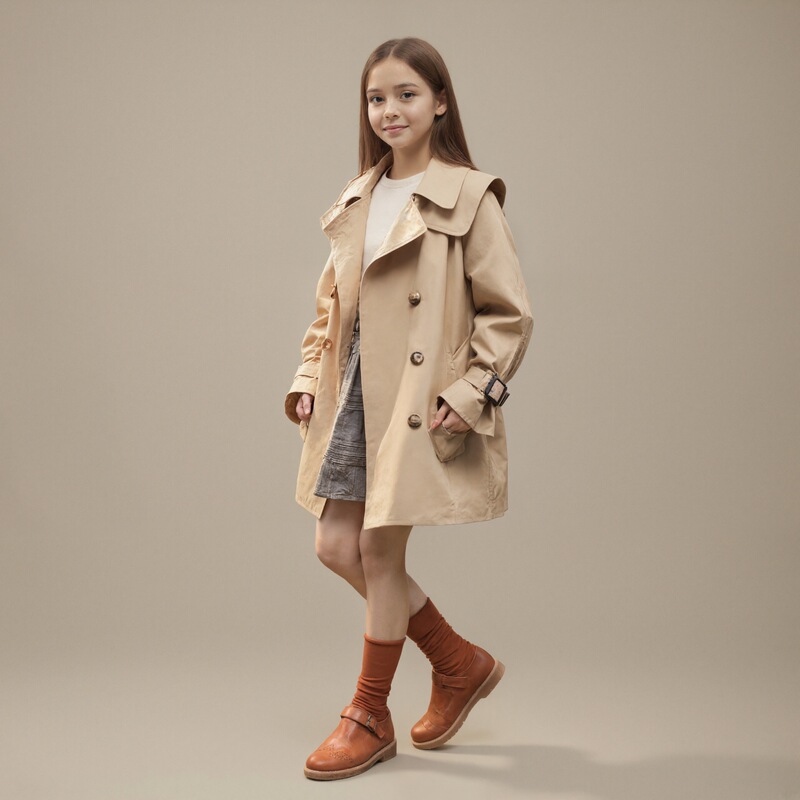 Girls' Spring and Autumn Jacket, New Eight-Season Children's Hooded Trench Coat, Mid-Length Little Girl Autumn Fashion Girls' Spring and Autumn Jacket, New Eight-Season Children's Hooded Trench Coat, Mid-Length Little Girl Autumn Fashion