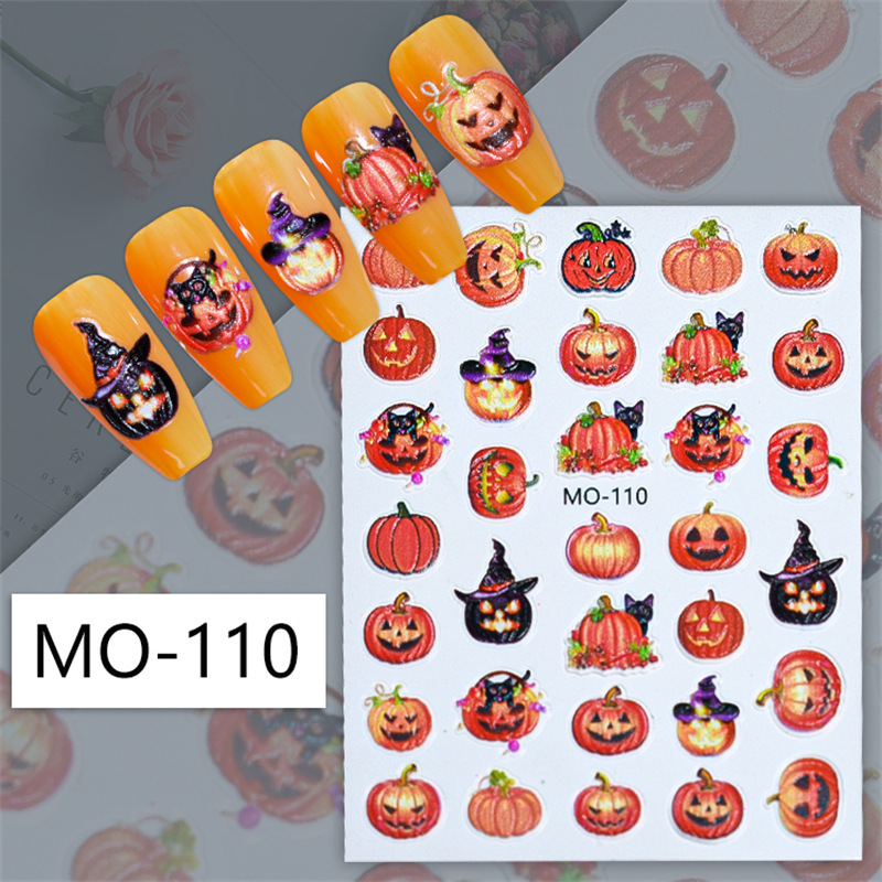 Nuevas pegatinas de alivio de uñas de Halloween cráneo calabaza fantasma 3D pegatinas de uñas tema Diablo
