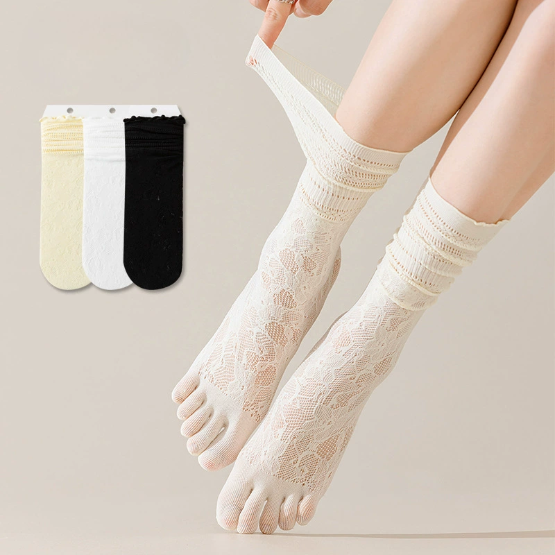 Тонкие носки для лета с отделкой пальцев, носки для женщин с разделением пальцев, полые петельки, длинный трубка, дышащие носки без запаха