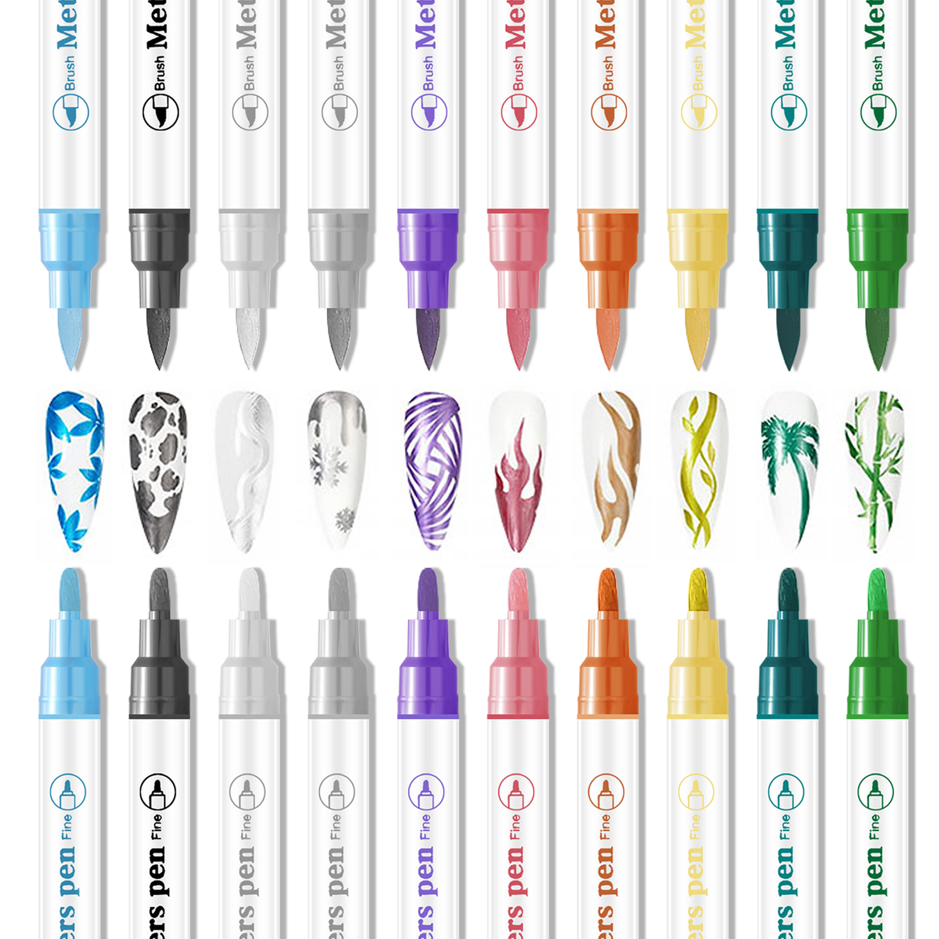 Cross-border especial de doble cabeza pintura de uñas graffiti pluma tatuaje pluma 10 colores conjunto mano cuenta pintura acrílico rotulador