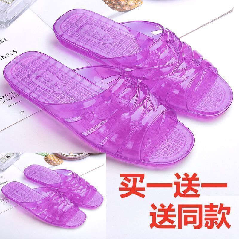 Buy one get one free home bathroom wear-resistant retro soft bottom non-slip summer classic plastic flat jelly crystal slippers for women Buy one get one free home bathroom wear-resistant retro soft bottom non-slip summer classic plastic flat jelly crystal slippers for women