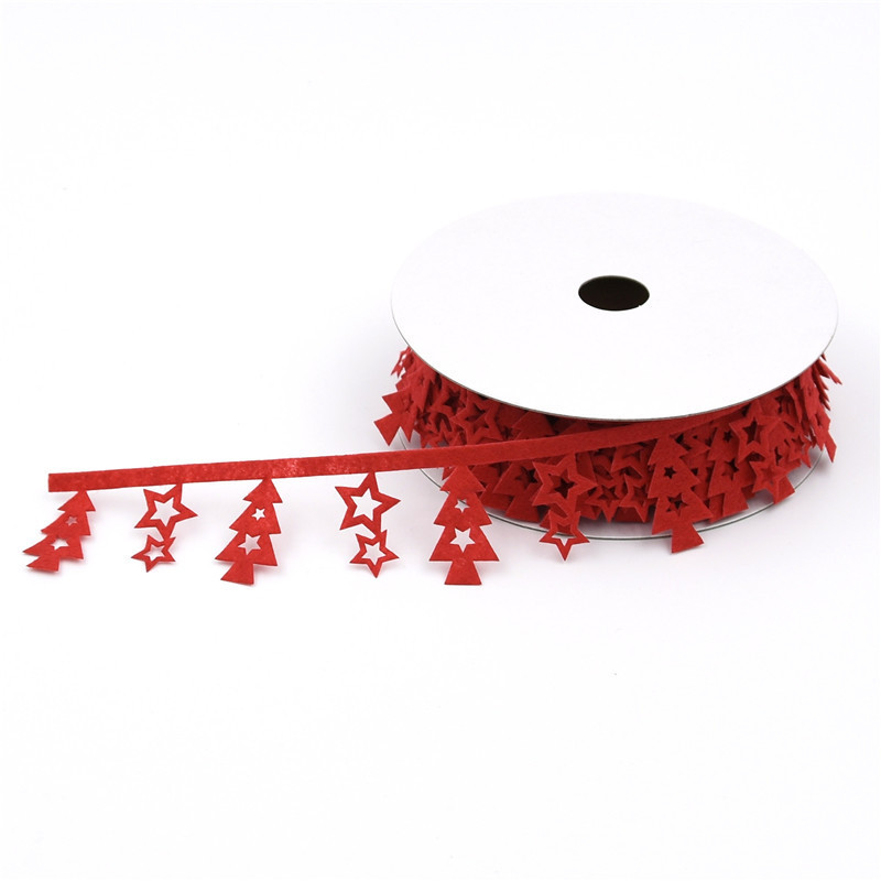 Transfronteriza nueva cinta de árbol de navidad roja no tejida decoración de vacaciones de navidad cinta de estrella en relieve ultrasónica
