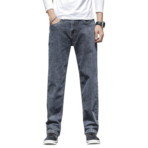 Autumn Loose Straight-leg Blue Business Men's Casual Long Pants for Autumn/Winter Elastic Pants Thick Version (Supports