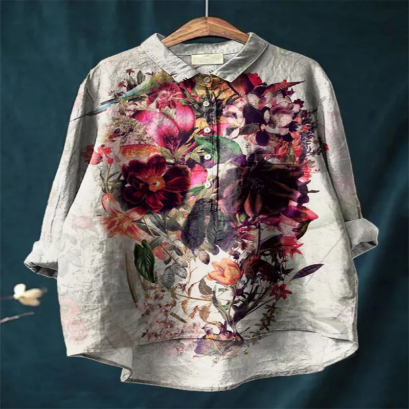 Halloween Cute Witch Digital Print Women's Casual Cotton and Linen Long Sleeve Casual Loose Shirt Halloween Cute Witch Digital Print Women's Casual Cotton and Linen Long Sleeve Casual Loose Shirt
