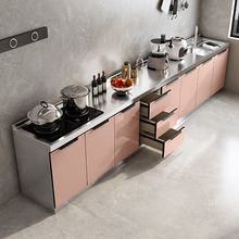 不锈钢橱柜租房家用一体组装经济型农村置物灶台柜子储物厨房橱柜