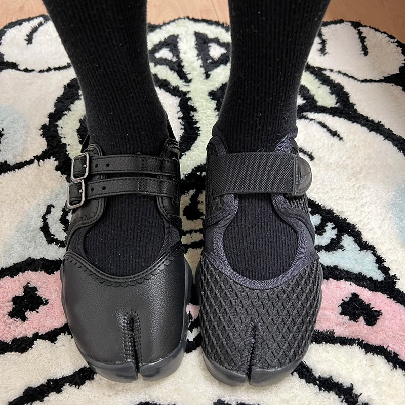 Tibi split toe loafers ~ 2025 new ballet style thick bottom flat heel shoes women's French style with Mary Jane