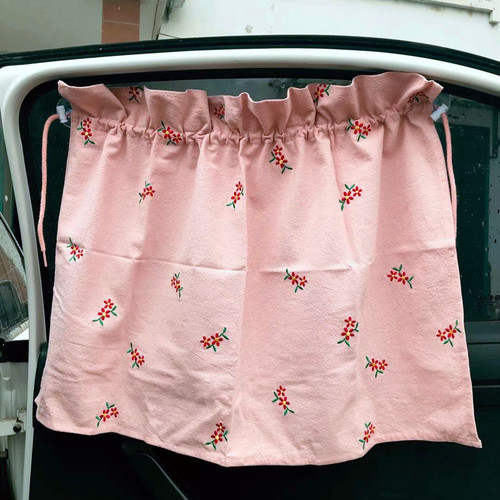 Korean laonmanman car curtain cotton embroidery sunshade light blocking suction cup ins pastoral style cherry olive