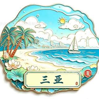 三亚旅游纪念冰箱贴礼盒 国潮金属珐琅冰箱贴 海岛文创伴手礼定制