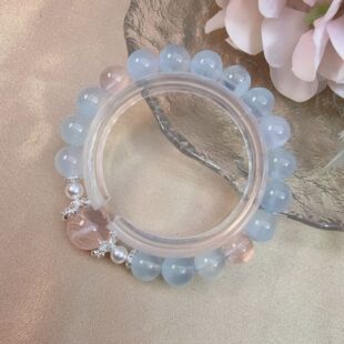 Natural aquamarine powder 9m shell beads 5m powder snowflake ghost 12m light luxury fashion ladies bracelet