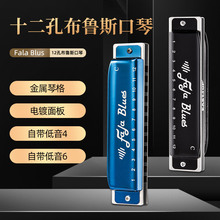 东方鼎FALA布鲁斯口琴12孔金属琴格铝格专业演奏级自带低音4和6