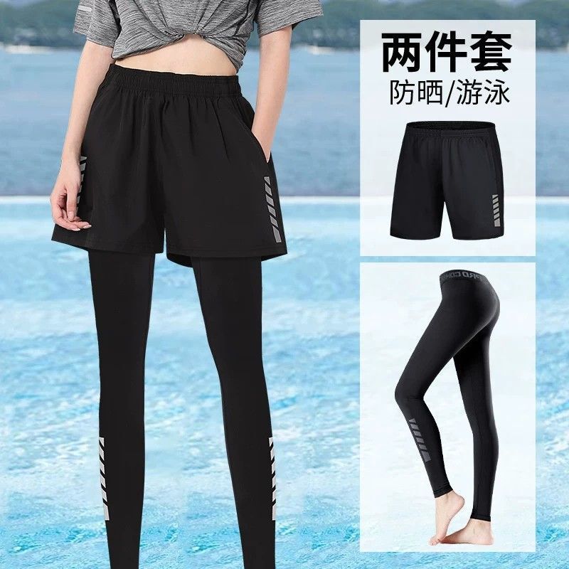 Women's conservative two-piece swimwear set, sun-protective long pants, plus-size diving suit, long-sleeved swimsuit, 2026 new model with shorts Women's conservative two-piece swimwear set, sun-protective long pants, plus-size diving suit, long-sleeved swimsuit, 2026 new model with shorts