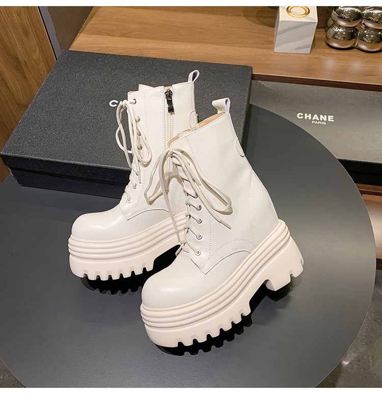 Boot nữ cổ thấp da thật gót siêu cao 15cm đế dày tăng chiều cao lót lông mùa thu đông — Lớp lót đơn màu trắng nhạt 12cm chi tiết 22