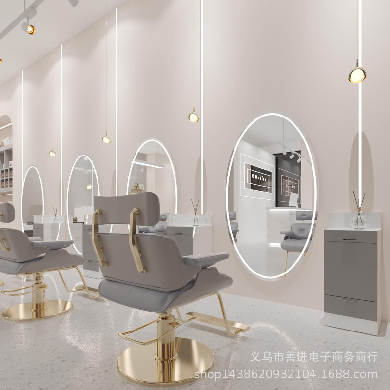 Espejo de Peluquería Inteligente con Luz LED de Metal Ovalado para Salón de Belleza image 32
