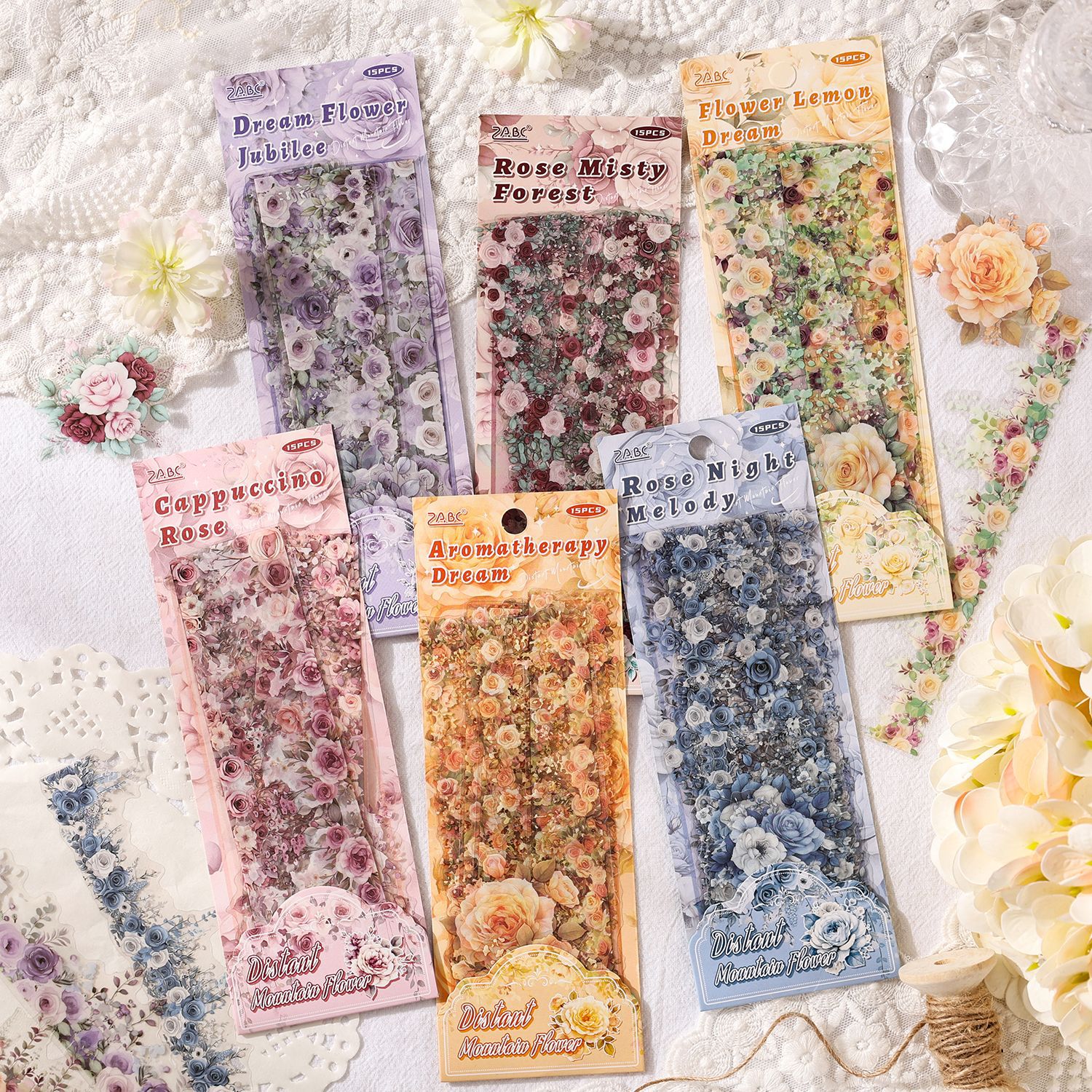 Yuanshan Huadai Series Pet transparente flor impermeable etiqueta de cuenta manual etiqueta de material de decoración de cuenta manual de bricolaje transfronterizo