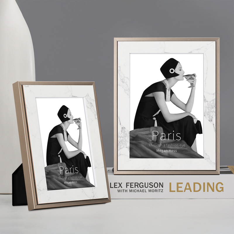 Qiao Factory White Marble-Patterned Solid Wood Picture Frame Wholesale Horizontal and Vertical Display Stand 7inch Picture Frame Design Modern and Simple