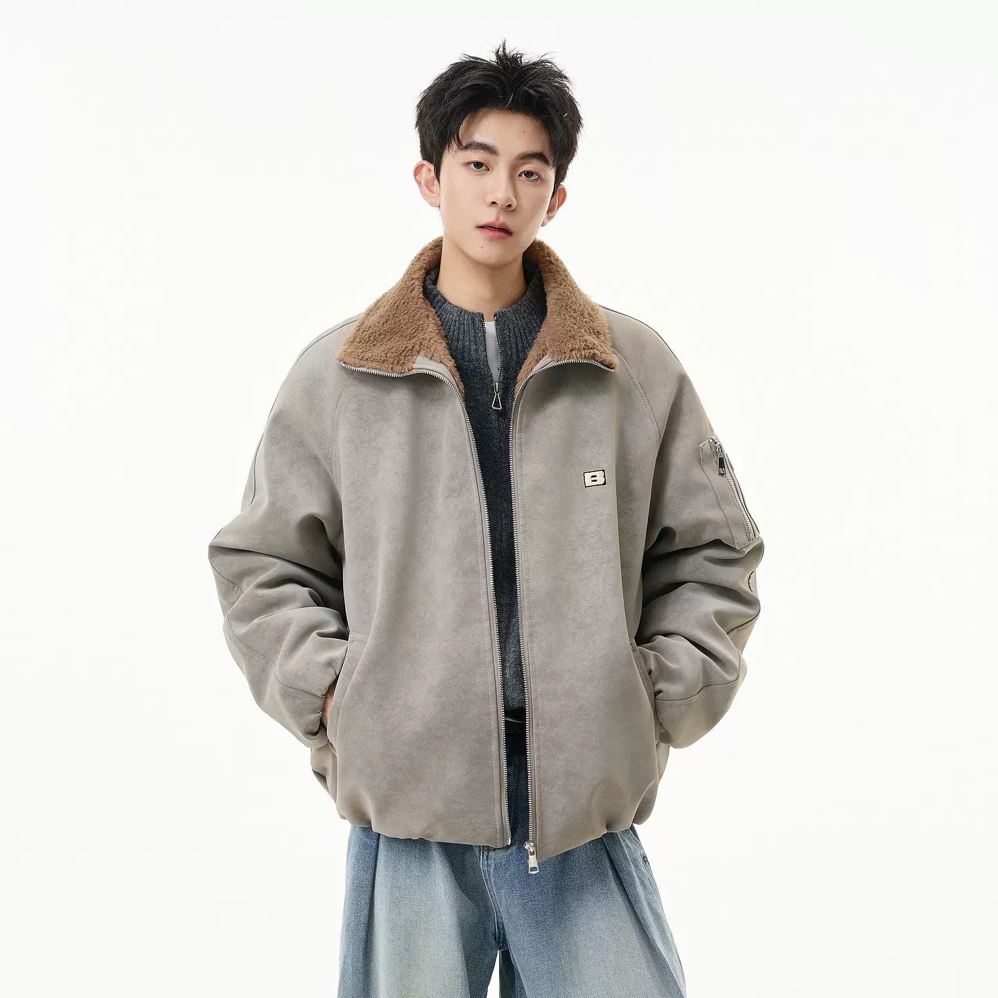 美式潮牌加厚翻领棉衣男士2025年秋冬季新款宽松保暖机车棉衣外套