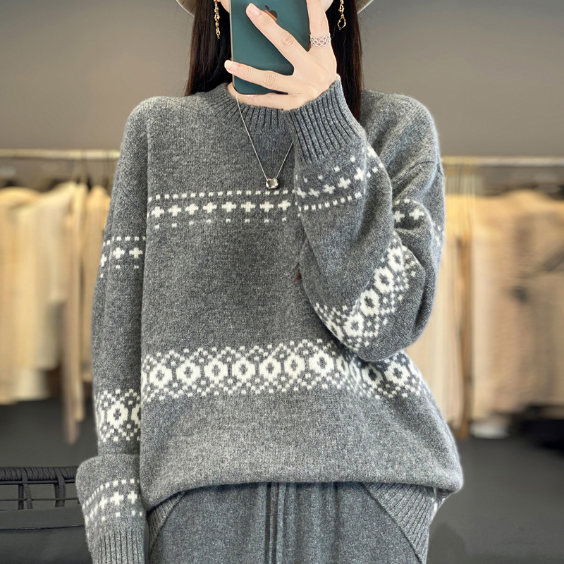 商场同款厚款羊毛衫女100纯羊毛宽松百搭针织上衣慵懒风女装毛衣|undefined