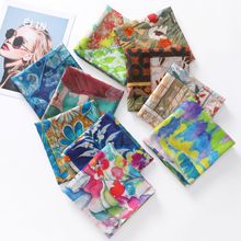 新品爆款真丝丝棉混纺围巾小方巾女夏季度假包头桑蚕丝丝巾领巾