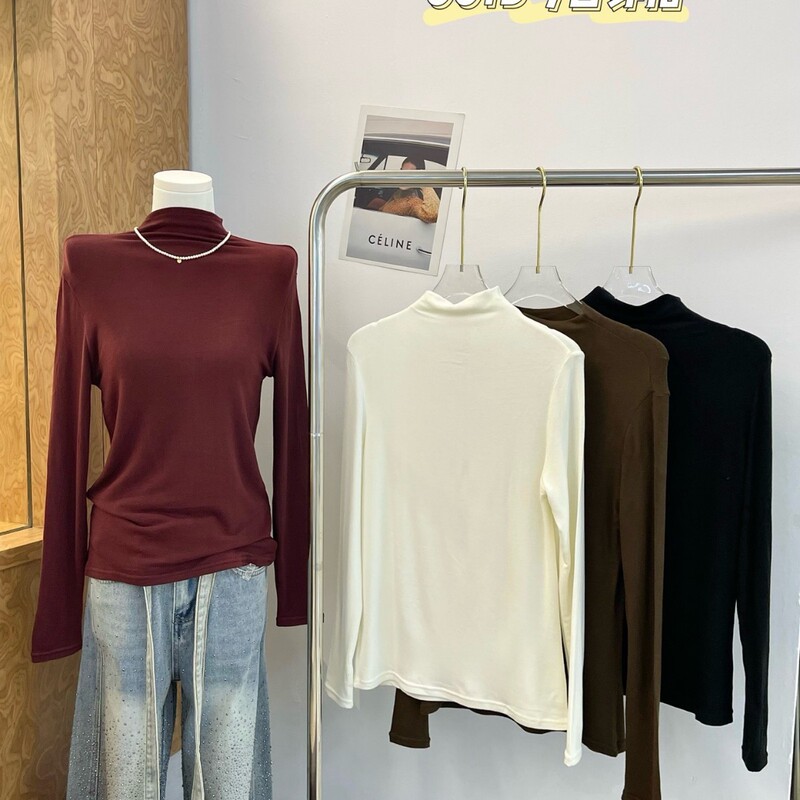 Meiyuexin 5255 women's half-high collar base shirt, new spring, autumn, winter style, long-sleeved, stylish, versatile, slim-fit top