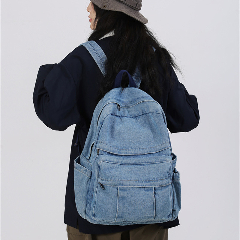 Denim capacious backpack