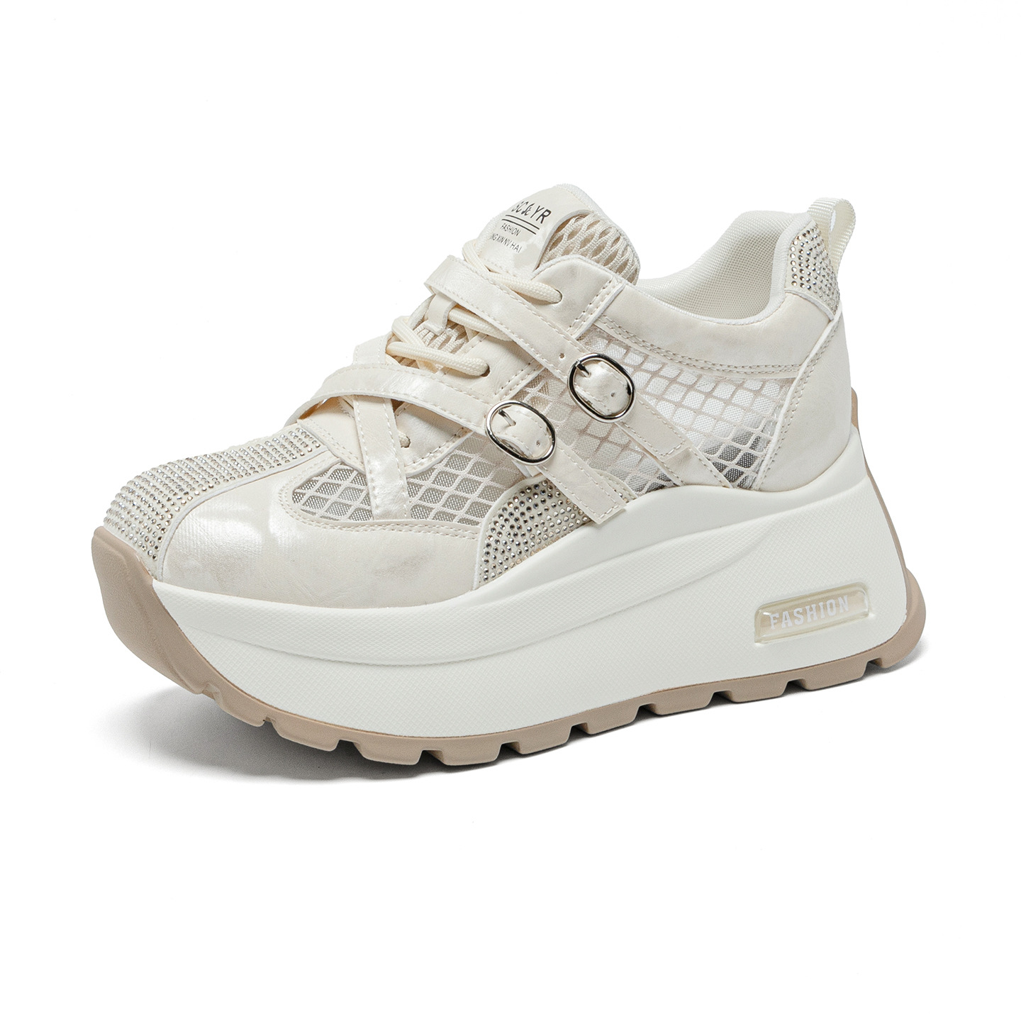Giày sneaker nữ đế dày phong cách Hàn Quốc, gót 8 cm, form cổ điển — Vàng 5072, Be 5072