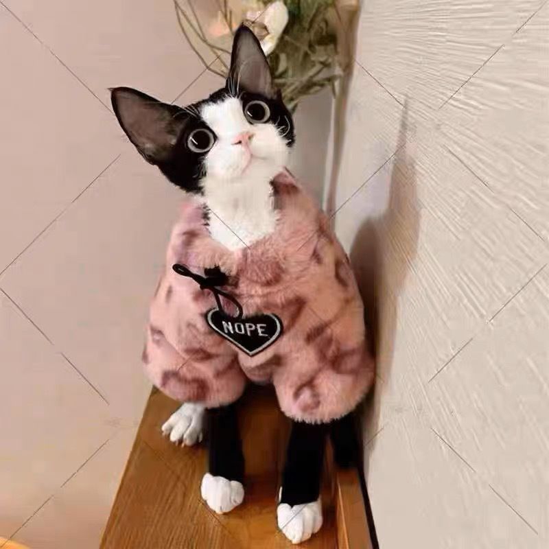 핑크 레오파드 프린트  겨울 두꺼운 봉제 애완 동물 보온 스웨트 셔츠 고양이와 강아지 비숑 테디 코튼 코트