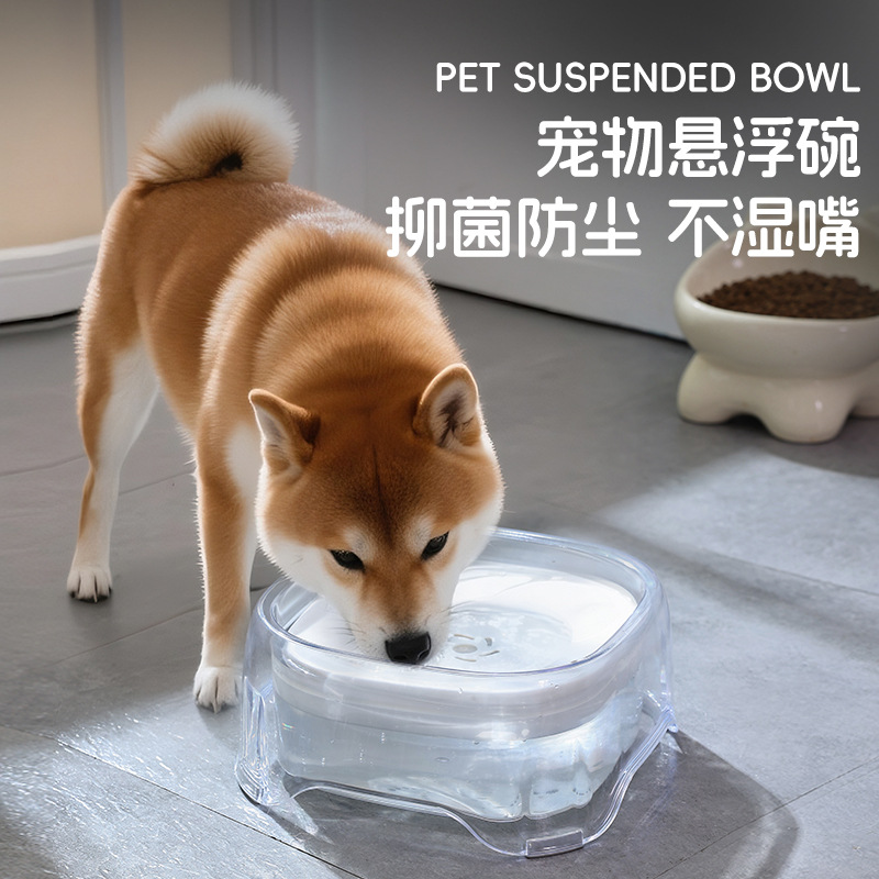 Nuevo cuenco flotante transparente, a prueba de salpicaduras, boca no húmeda, cuenco de agua flotante, alimentador de agua para mascotas, bebedero para gatos, venta al por mayor transfronteriza