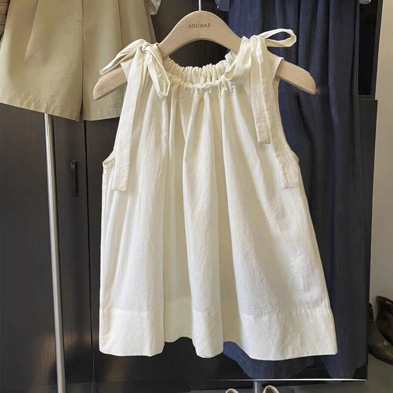 Minimalist Style Solid Color Drawstring Sleeveless Shirt 2025 Summer New Fashion Sports Design Youthful Versatile Top Minimalist Style Solid Color Drawstring Sleeveless Shirt 2025 Summer New Fashion Sports Design Youthful Versatile Top