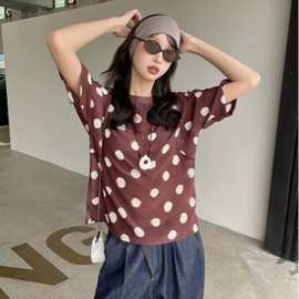 夏季新款真丝波点上衣圆领套头休闲百搭桑蚕丝衬衫185