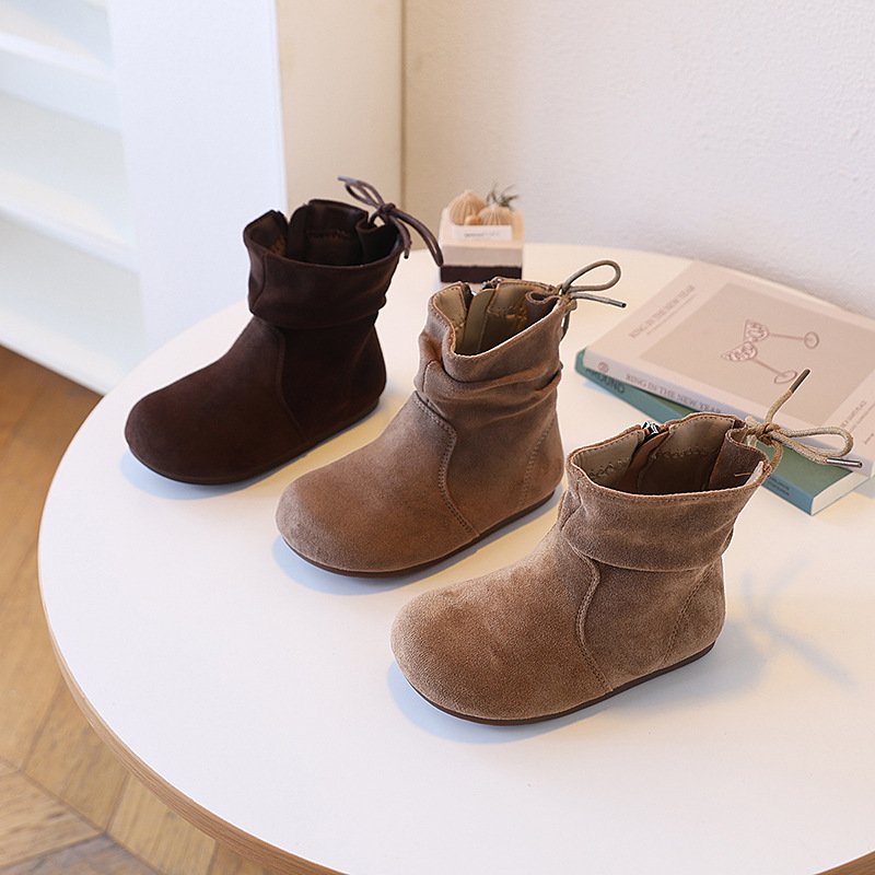 Children's Boots 2025 New Autumn and Winter Girls Retro Birkenstock Boots Soft-Soled Short Boots Baby Fleece-Lined Boots