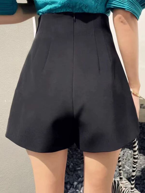 ハイウエストブラックスーツショーツ女性のための夏の2025新しいaライン女性のパンツワイドレッグ多用途ファッションショーツ痩身|undefined