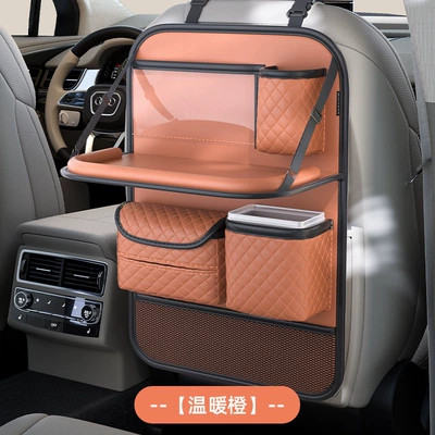 Car Rear Seat Folding Car table board - embroidered-rhombus-orange-waterproof-trash-can-one-pack