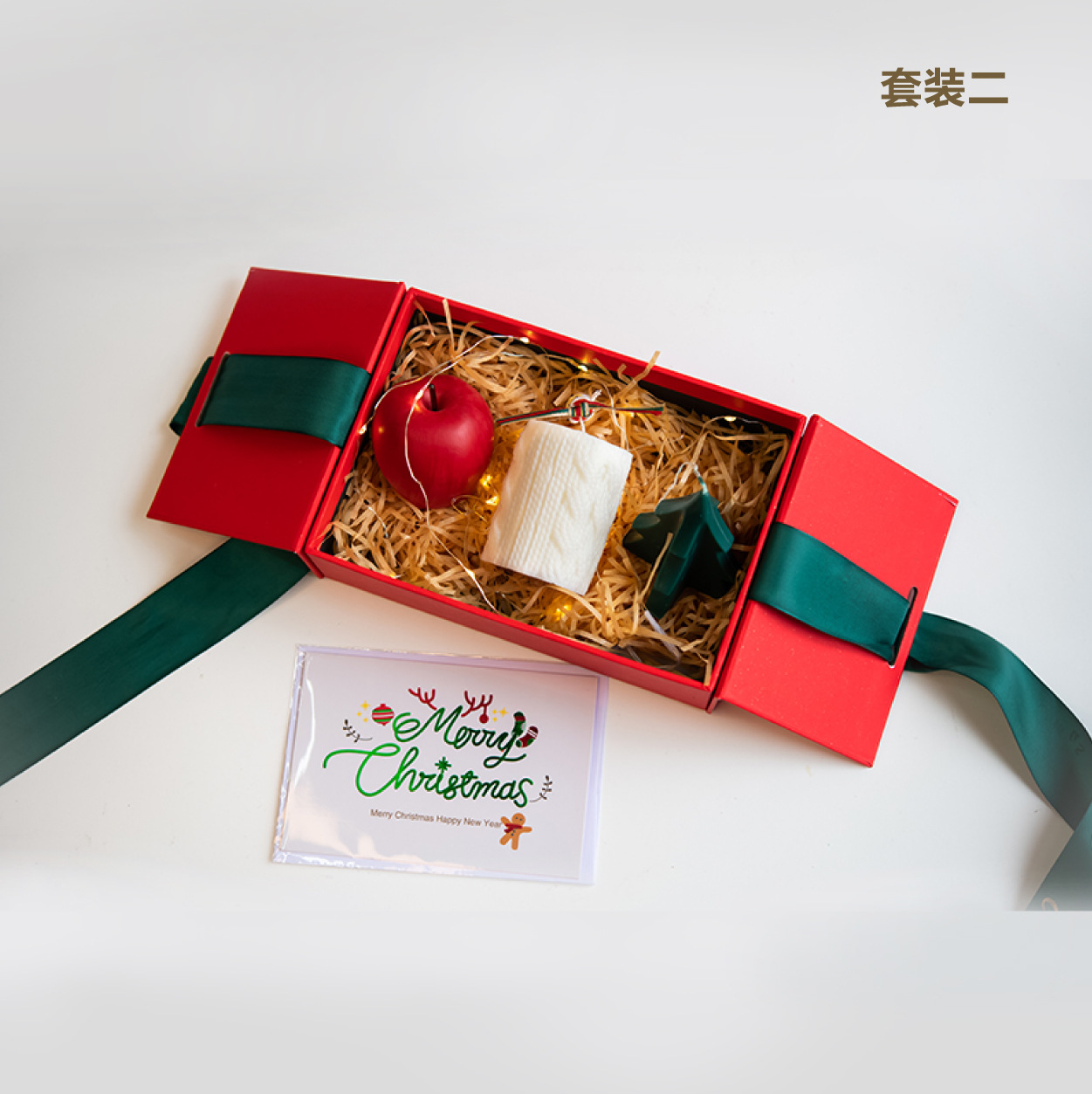 Vela de Navidad vela de aromaterapia hecha a mano rojo verde blanco manzana árbol de Navidad columna de lana de tres piezas caja de regalo traje de cera mixta