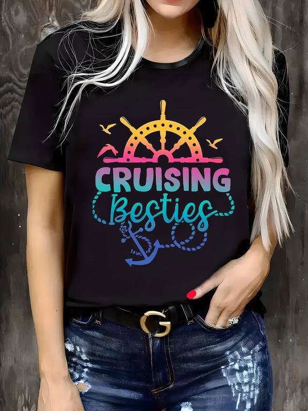 【Casual Fashion】Women's T-Shirt with "Cruise's Best Friend" Print - Vibrant Nautical Print 【Casual Fashion】Women's T-Shirt with "Cruise's Best Friend" Print - Vibrant Nautical Print
