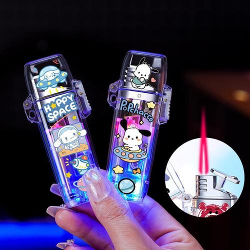 Glowing Transparent Flashing Pink Flame Windproof Lighter Cute Cartoon Sanrio Strawberry Bear Gift for Boyfriend