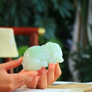 Boutique Xinjiang Hotan Jade Cuiqing Material Meat Warm Engraving Exquisite Specifications 93/53/50 Weight 361.5g