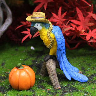 Cross-Border Thanksgiving Parrot Ornaments Harvest Festival Pumpkin Micro Landscape Garden Decoration New Autumn Animal Bird Resin