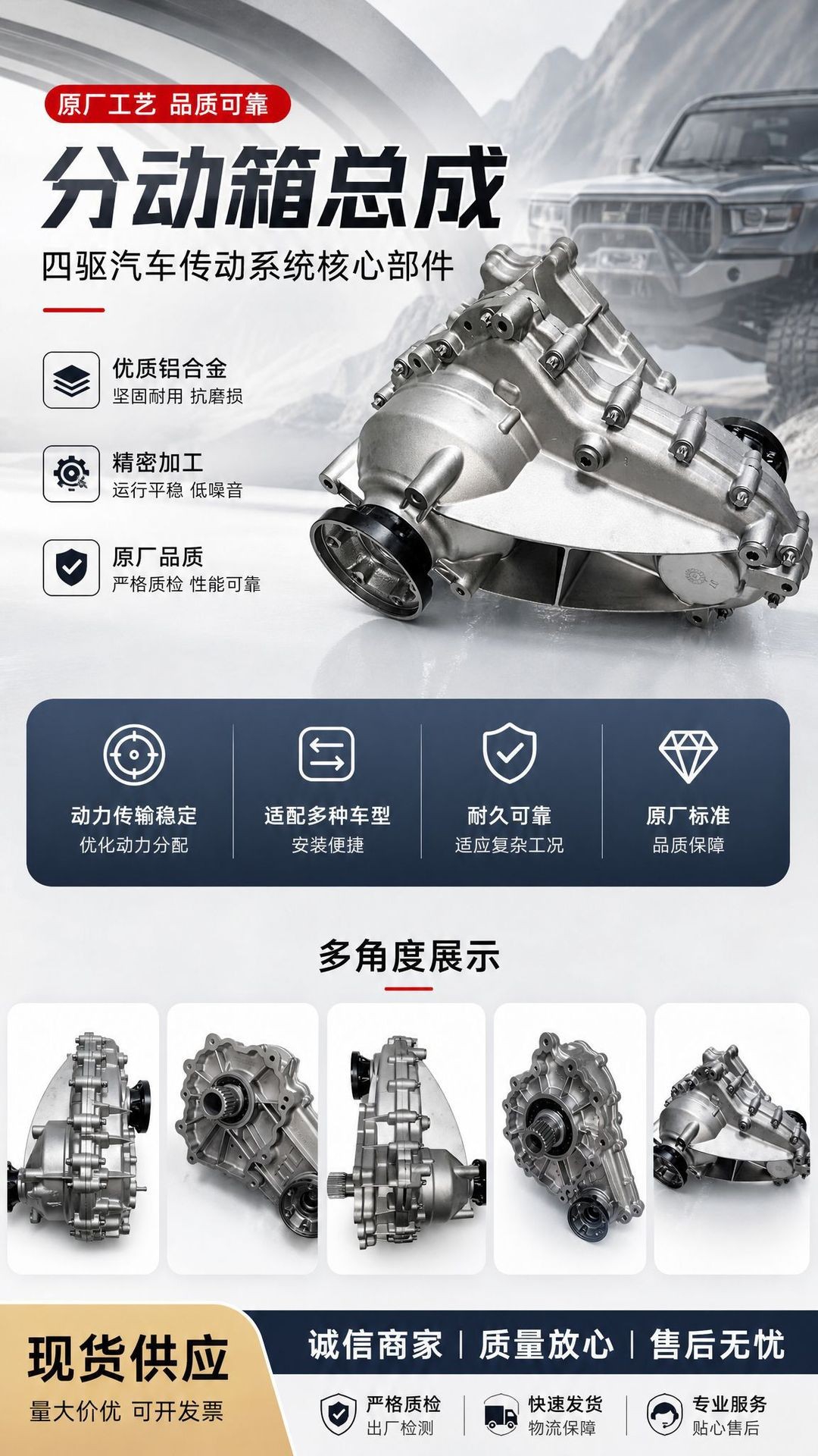 Four-wheel drive vehicle transfer case assembly, original factory aluminum alloy transmission gearbox parts, in-stock transmission transfer case assembly