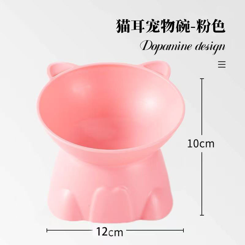 Tazón para gatos Tazón de comida para gatos de plástico Tazón de agua negra Boca inclinada Perro mascota de pies altos Cuenco de arroz de grano Protección de la columna cervical