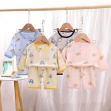 儿童薄款家居服2024夏季男童女童七分袖套装中小童睡衣宝宝空调服